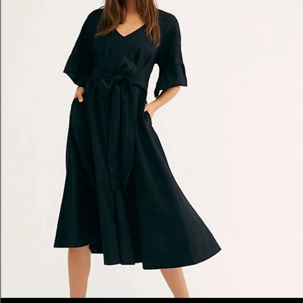 Free People Black Cotton Midi Dress